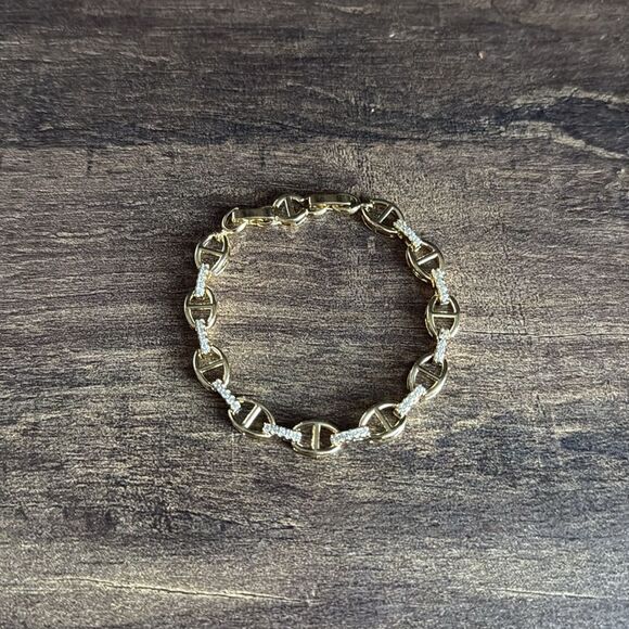 Elegant 14K Gold Plated Zirconia Link Chained Bracelet - Picture 9 of 10